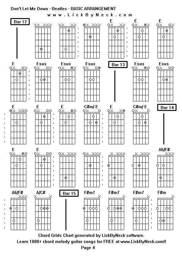 Chord Grids Chart of chord melody fingerstyle guitar song-Don't Let Me Down - Beatles - BASIC ARRANGEMENT,generated by LickByNeck software.